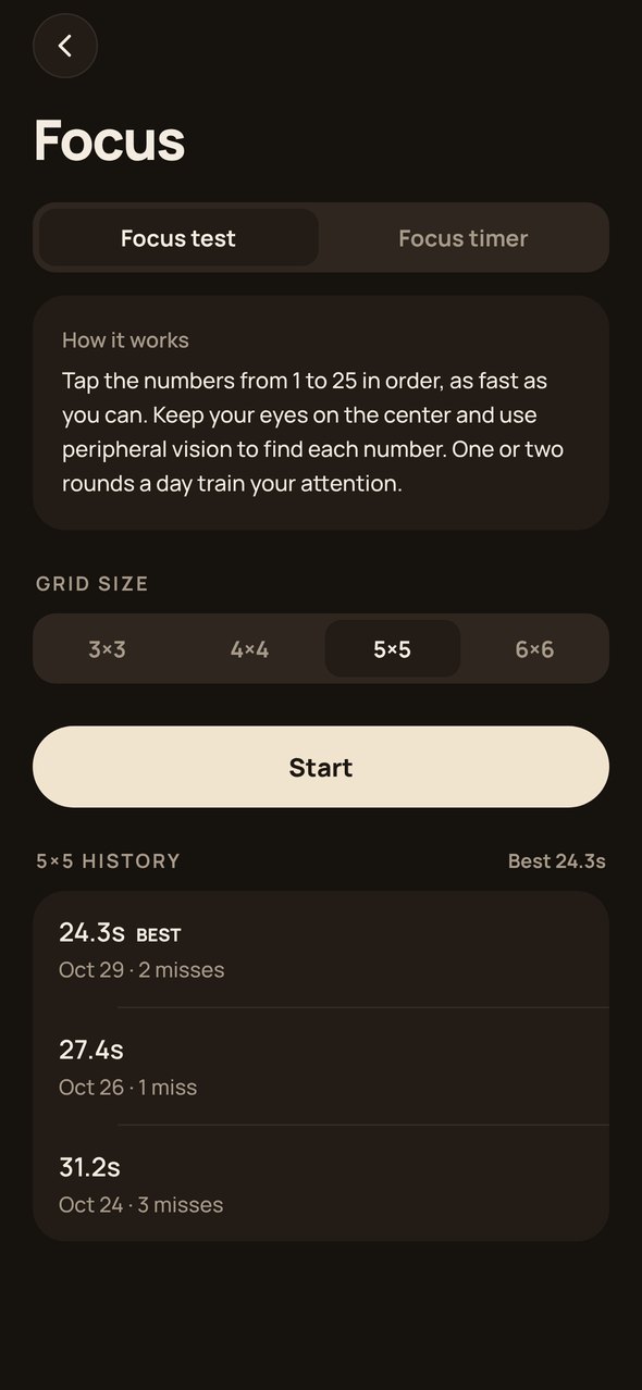 Focus screen in dark mode