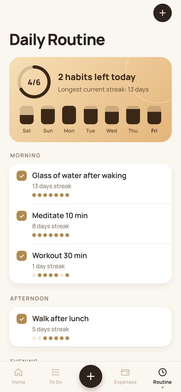 Daily routine screen